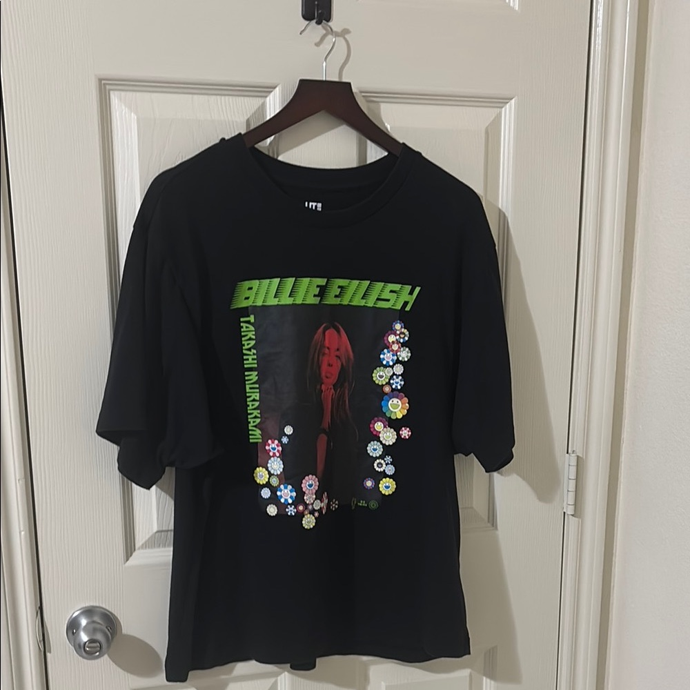 Black Short Sleeve Graphic Tee with Neon Green Print